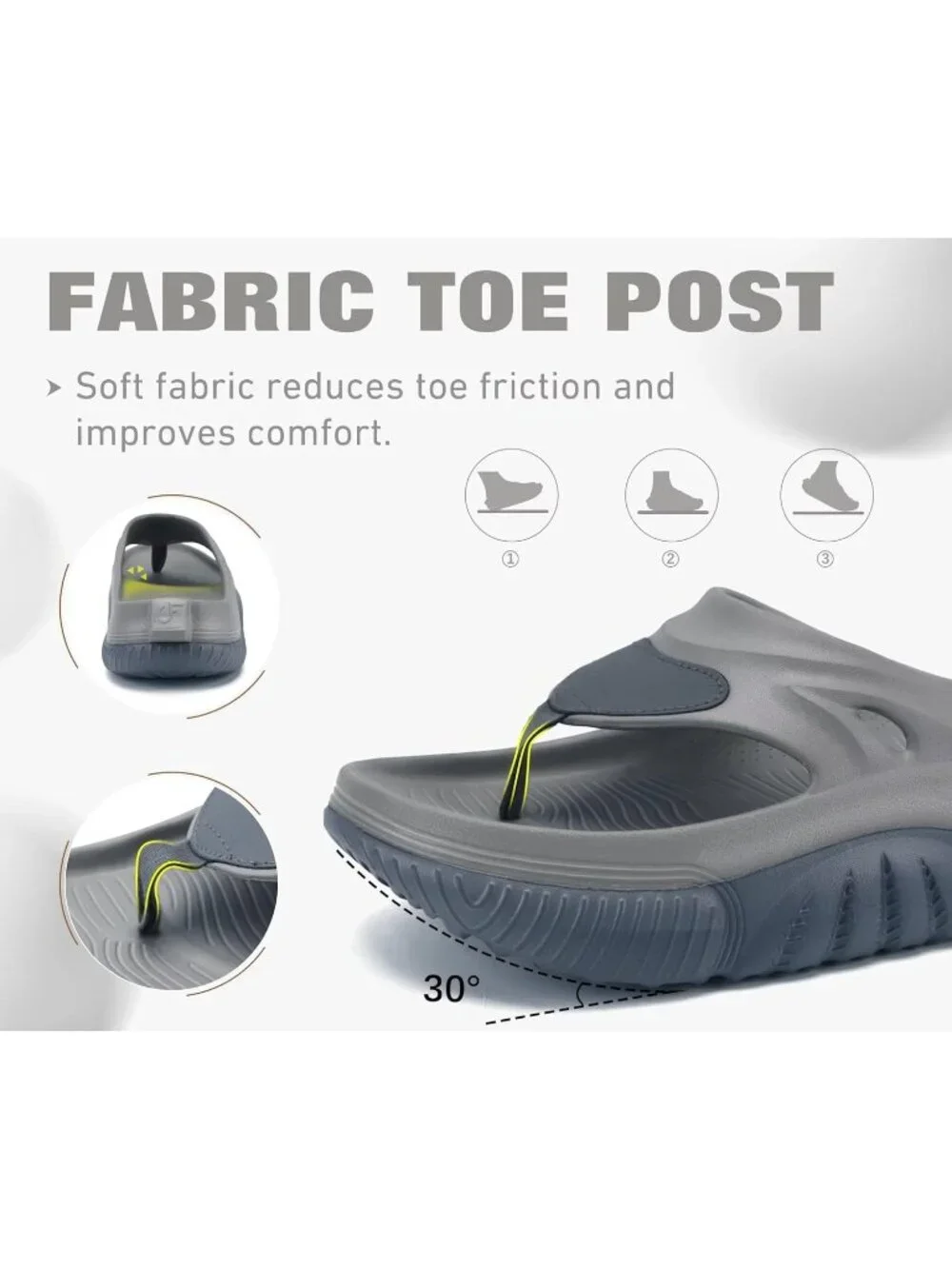 Men's Grey Black Orthopaedic Foot bed Flip Flops Fabric Toe Post Beach Sandals